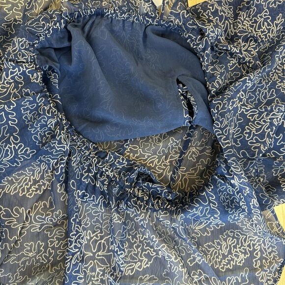 Ted Baker Mildred Blouse Balloon Sleeve Navy Beige Peasant Sheer Top Size 2 US 6 - Picture 10 of 14